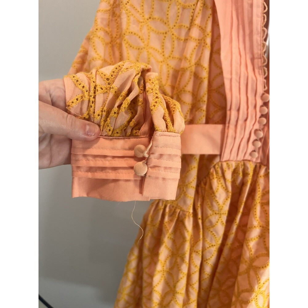 Aofur Knitting  Mini Cotton  Pockets Dress Pink and Orange embroidery- XS - Picture 2 of 12